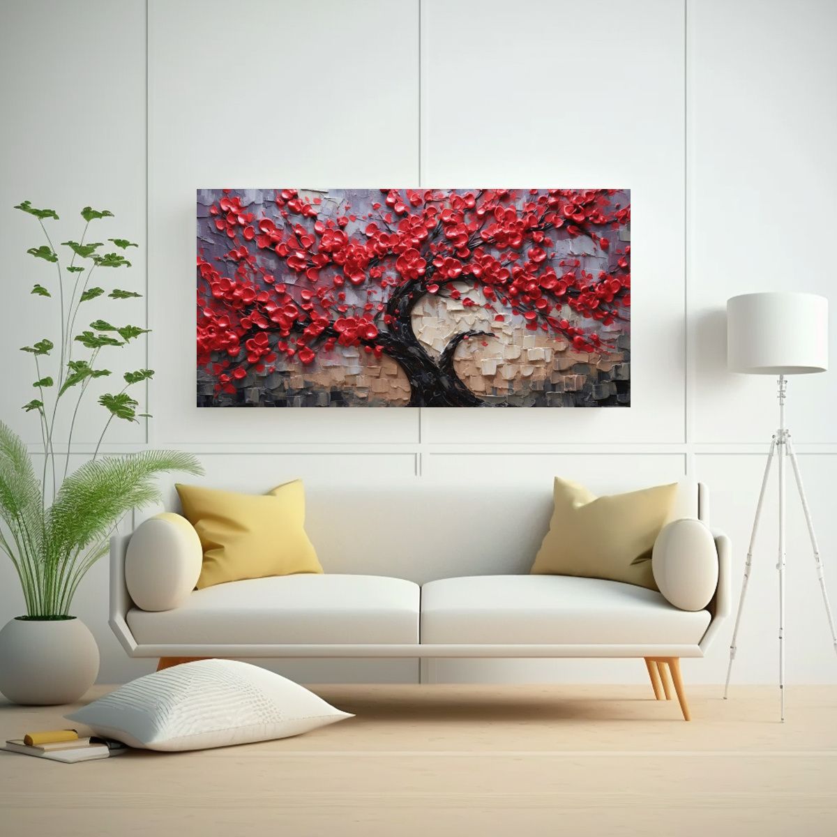 GENERICO - Pintura Flor árbol Orquídea Roja Movimiento Rect 160x80cm