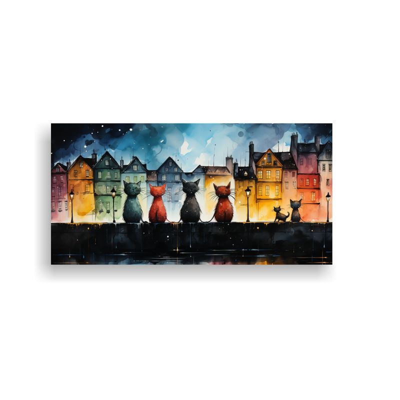 GENERICO - Cuadro Arte Gráfico Gatos En Tejado Mirando Hacia 160x80cm
