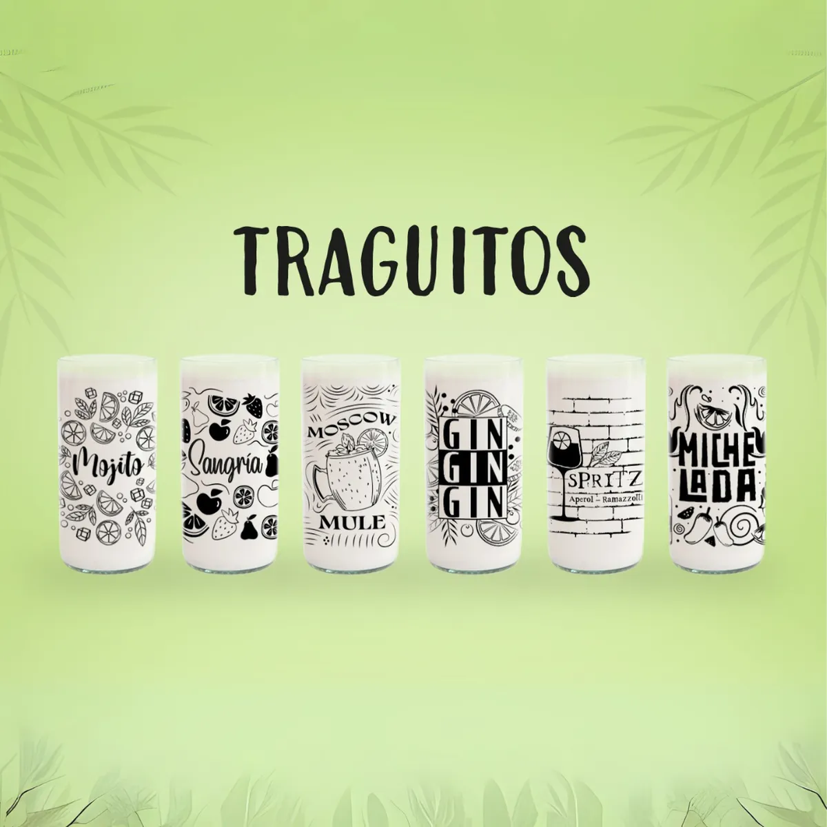 GREEN GLASS - Traguitos - Juego de 6 Vasos
