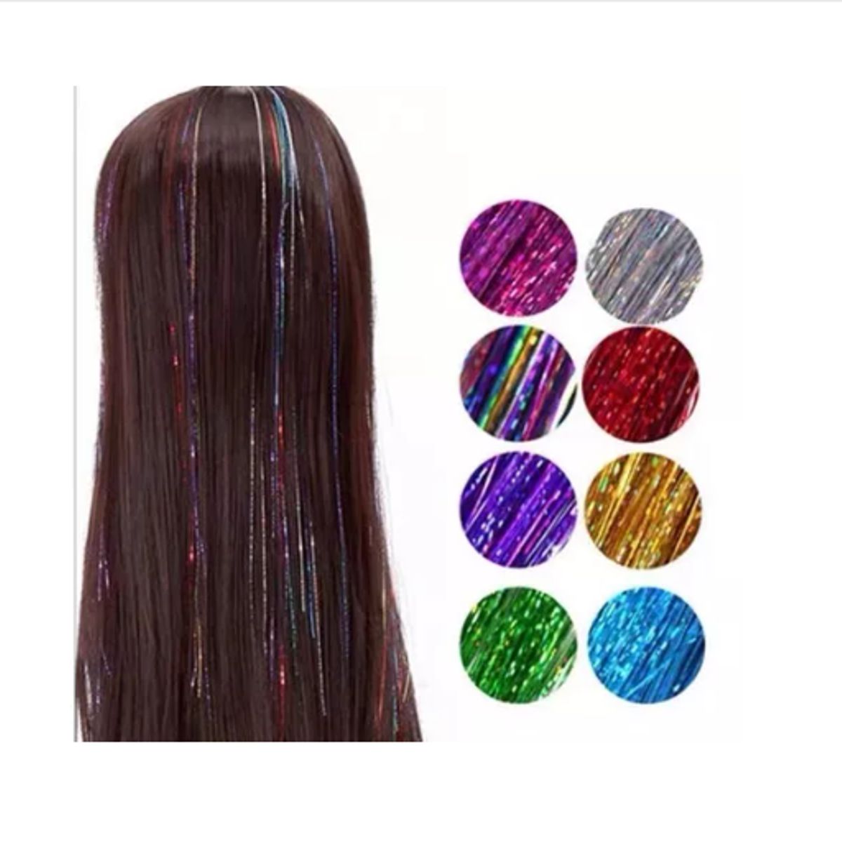 GENERICO - set de 12Tinsel Hair Extensiones Oropel Holográfico Cabello Brillante