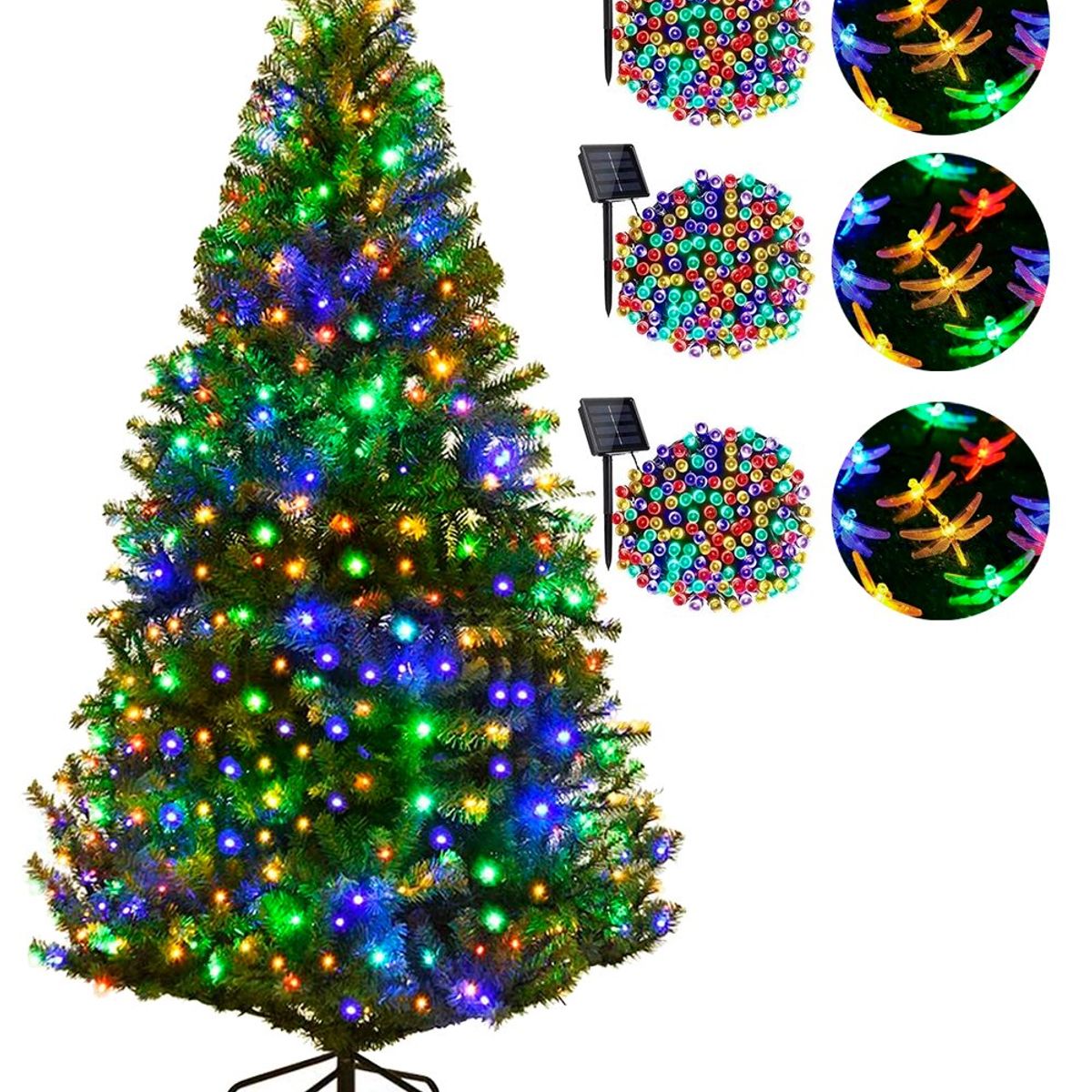 TASBEL - Arbol De Navidad Con Base + 6 Luces Solares Modelos Variados