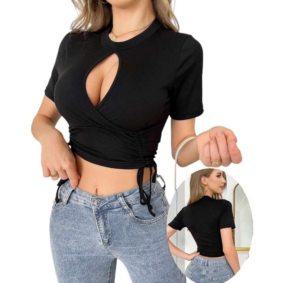 GARSIL - Crop Top Peto Para Mujer De Mangas Cortas Ajustable Con Escote