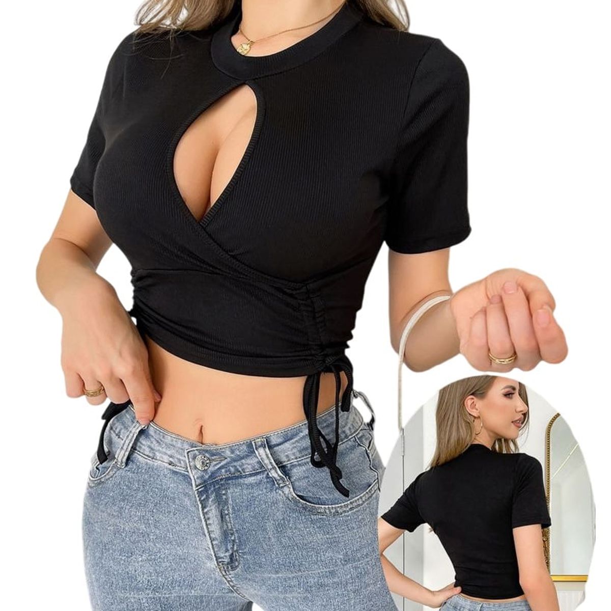 GARSIL - Crop Top Peto Para Mujer De Mangas Cortas Ajustable Con Escote
