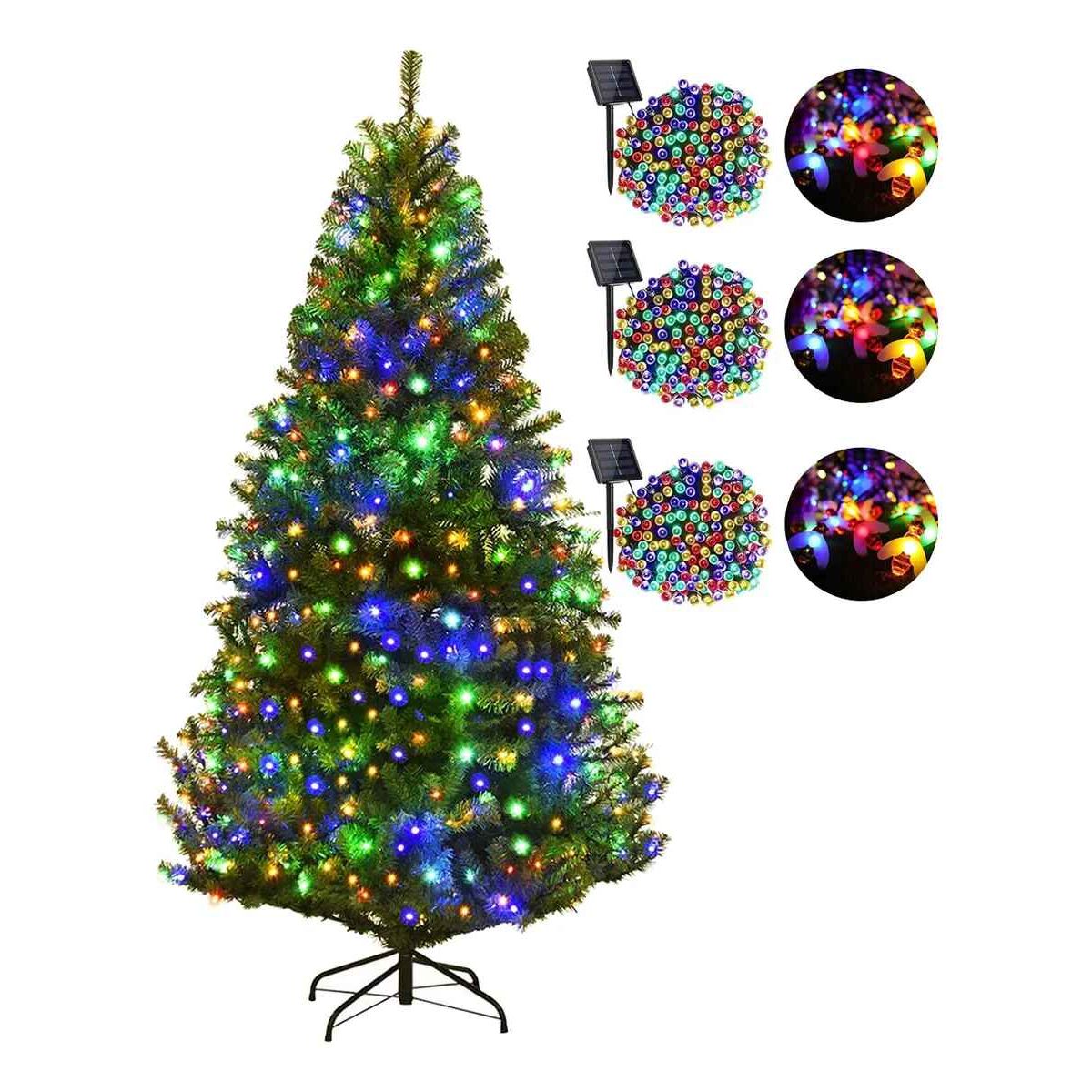 TASBEL - Arbol De Navidad Con Base + 6 Luces Solares Modelos Variados