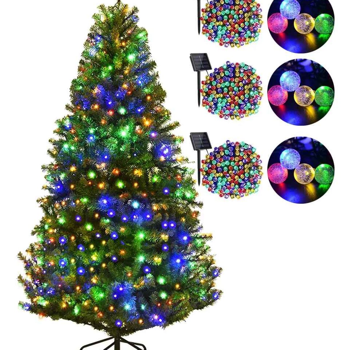 TASBEL - Arbol De Navidad Con Base + 6 Luces Solares Modelos Variados