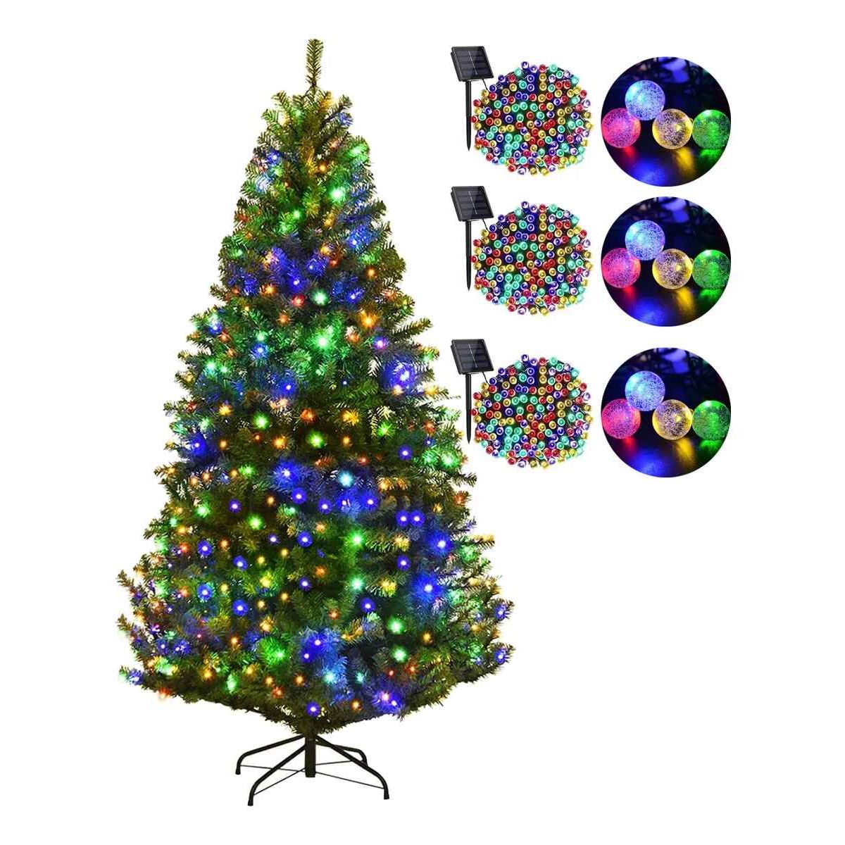 TASBEL - Arbol De Navidad Con Base + 6 Luces Solares Modelos Variados