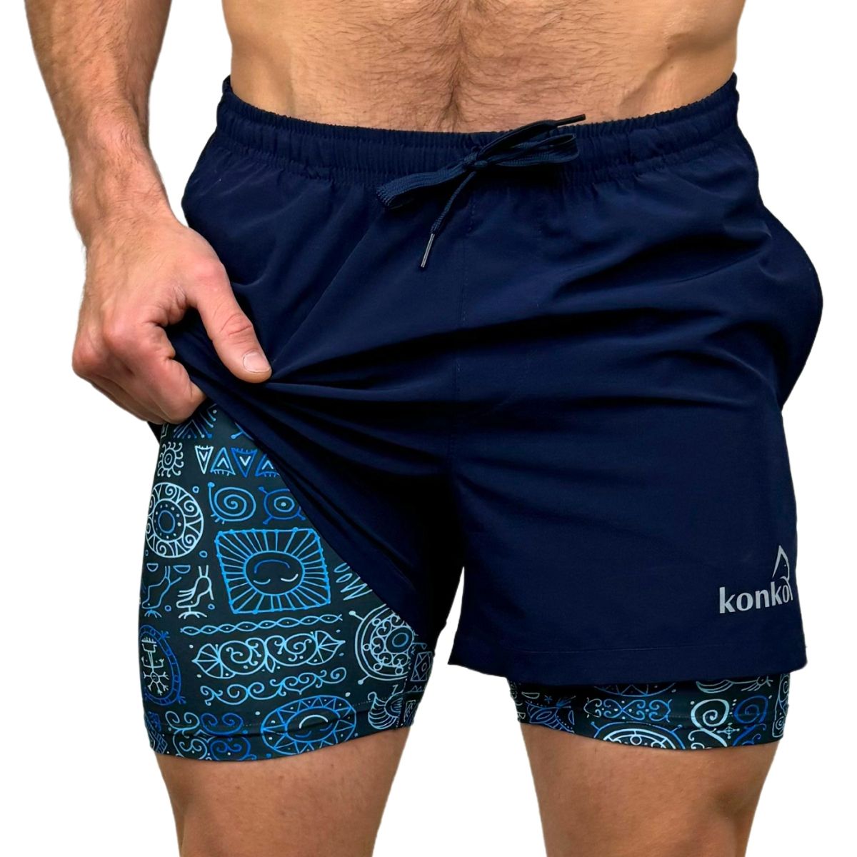 KONKO ACTIVE - Short Deportivo Hombre Con Calza 2 en 1 Azul Samoa Konko