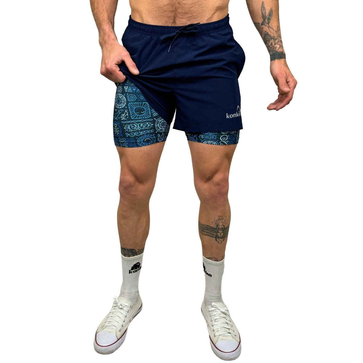 KONKO ACTIVE - Short Deportivo Hombre Con Calza 2 en 1 Azul Samoa Konko