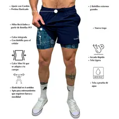 KONKO ACTIVE - Short Deportivo Hombre Con Calza 2 en 1 Azul Samoa Konko