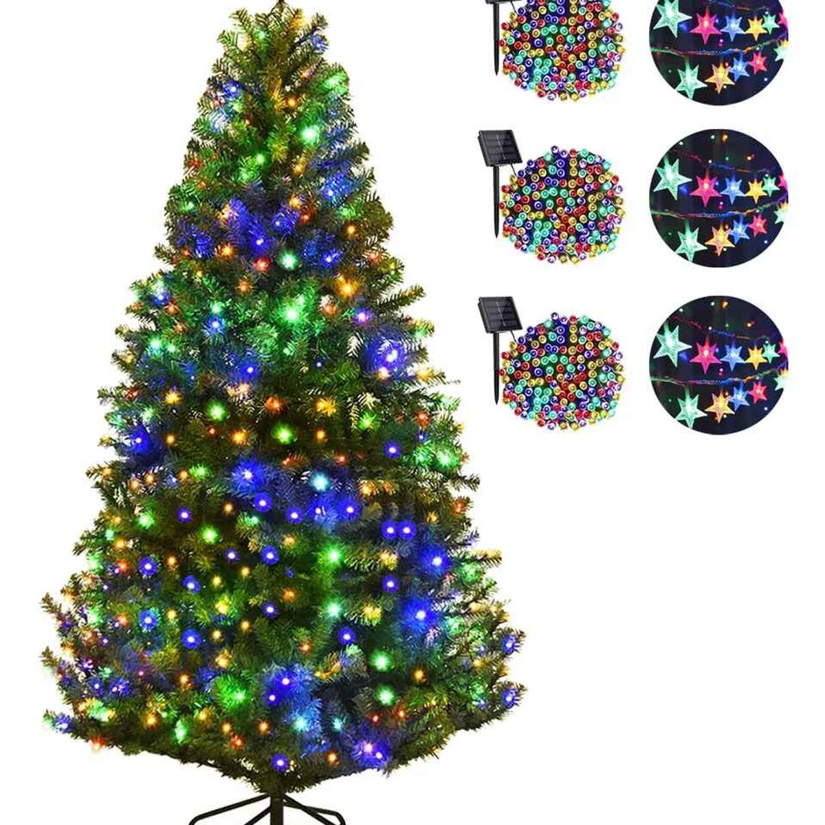 TASBEL - Arbol De Navidad Con Base + 6 Luces Solares Modelos Variados