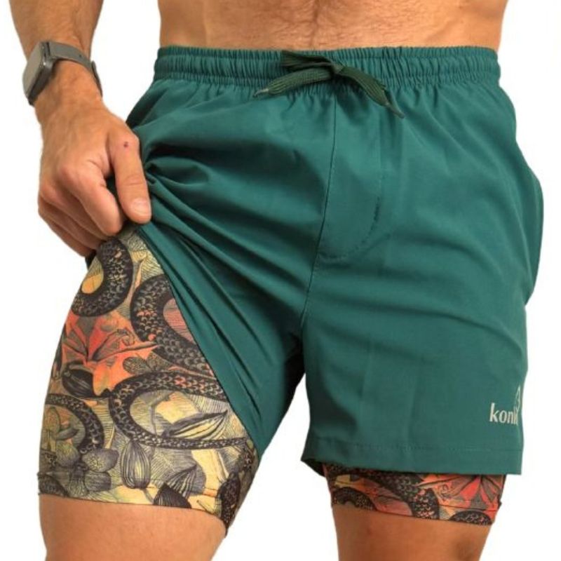 KONKO ACTIVE - Short Deportivo Hombre Con Calza 2 en 1 Verde Mamba Konko