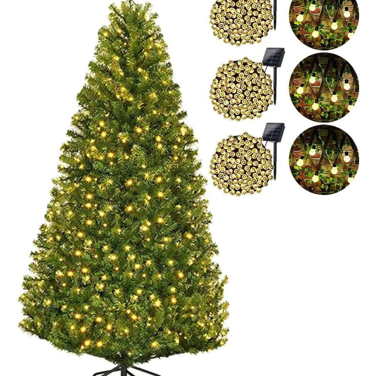 TASBEL - Arbol De Navidad Con Base + 6 Luces Solares Modelos Variados