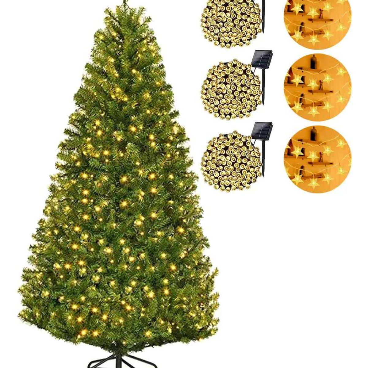 TASBEL - Arbol De Navidad Con Base + 6 Luces Solares Modelos Variados