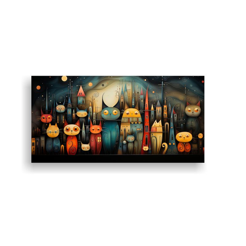 GENERICO - Cuadro Creativo Con Gatos Alegres Al Estilo Surrea 160x80cm