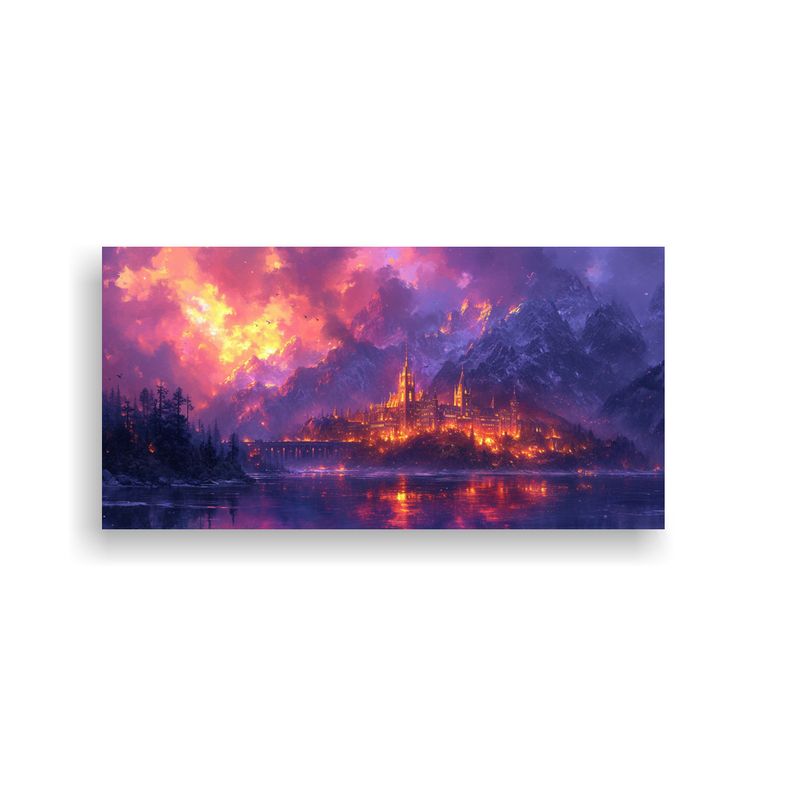 GENERICO - Paisaje Fantástico De Ciudad En La Montaña Cuad 160x80cm