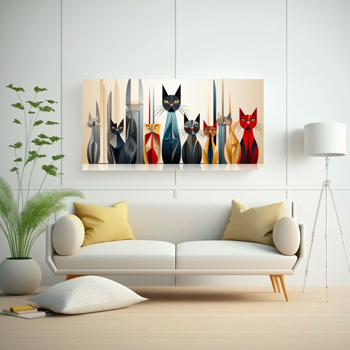 GENERICO - Cuadros Decorativos De Acuarela Gatos Y Líneas Si 160x80cm