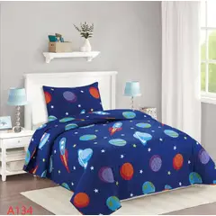 ANGELES DEL HOGAR - Cubrecama De verano Plaza y media Azul Planetas Niños