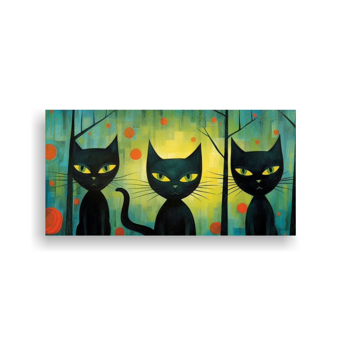 GENERICO - Cuadro Negro De Gatos En Estilo Cálido Pintura D 160x80cm