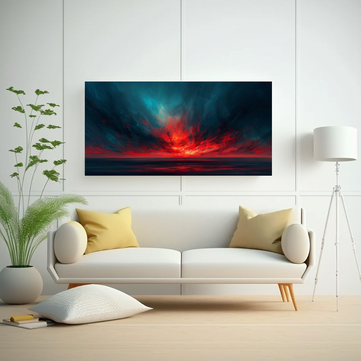 GENERICO - Cuadro Abstracto De Cielo Nocturno En Rojo Y Azul 160x80cm