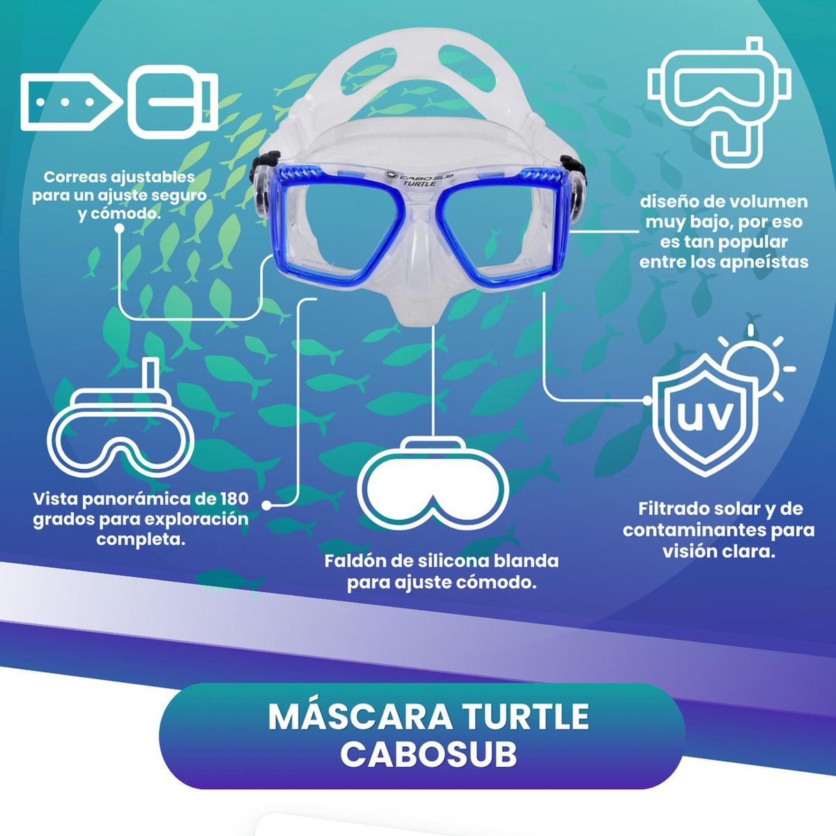 CABOSUB - Máscara Buceo Modelo Turtle Cabosub - Azul