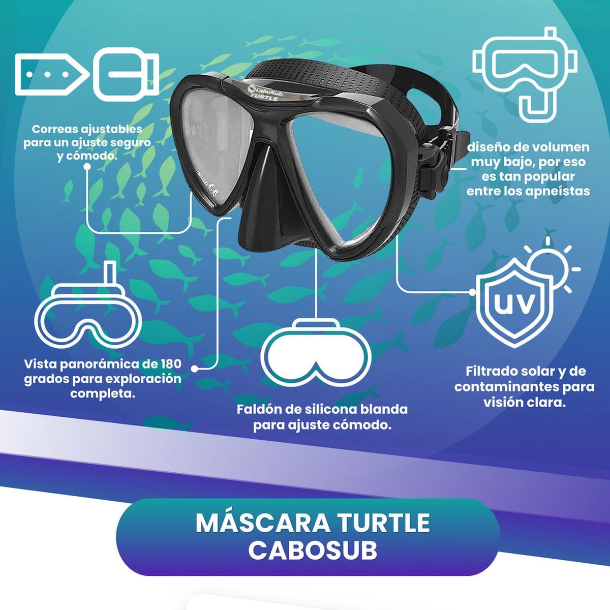 CABOSUB - Máscara Buceo Modelo Turtle Cabosub - Negro