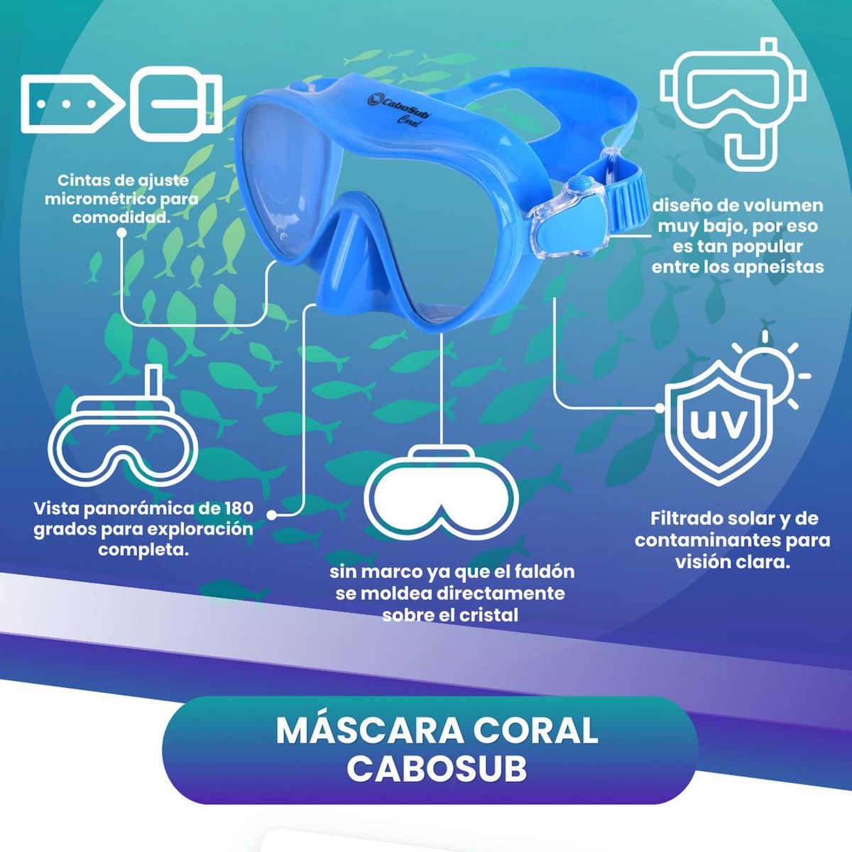 CABOSUB - Máscara Buceo Coral Cabosub Visión Superior - Azul