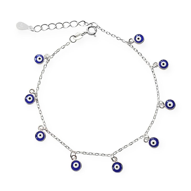 ANDREA COGGIOLA JOYAS - Pulsera Ojo Turco Cristal Azul Plata Fina 925