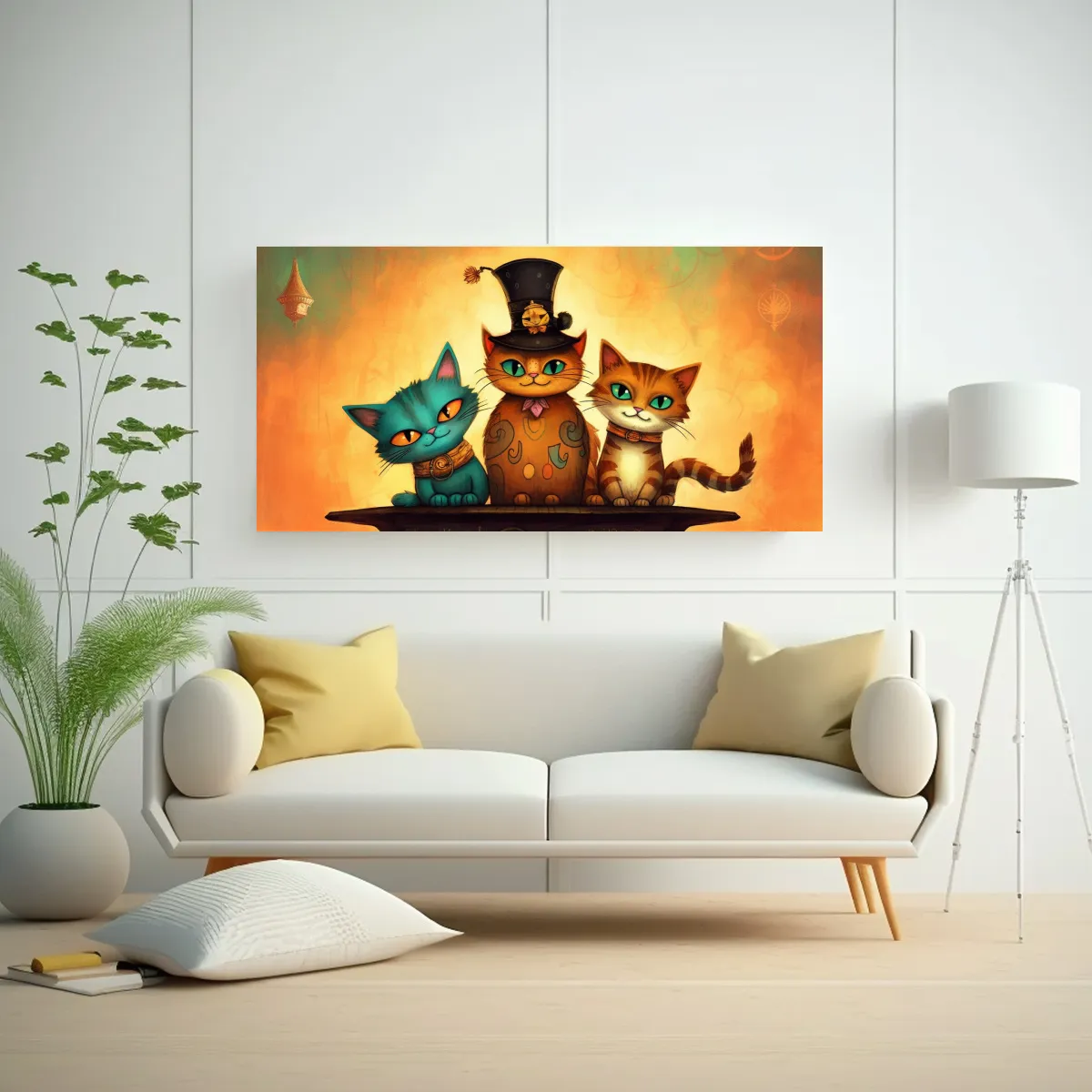 GENERICO - Cuadro Gatos Perched On Stack Mirando Al Cielo Mi 160x80cm