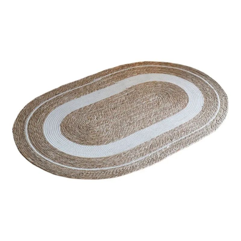 GENERICO - Alfombra De Yute Rustica Ovalada Natural Con Franja Blanca S