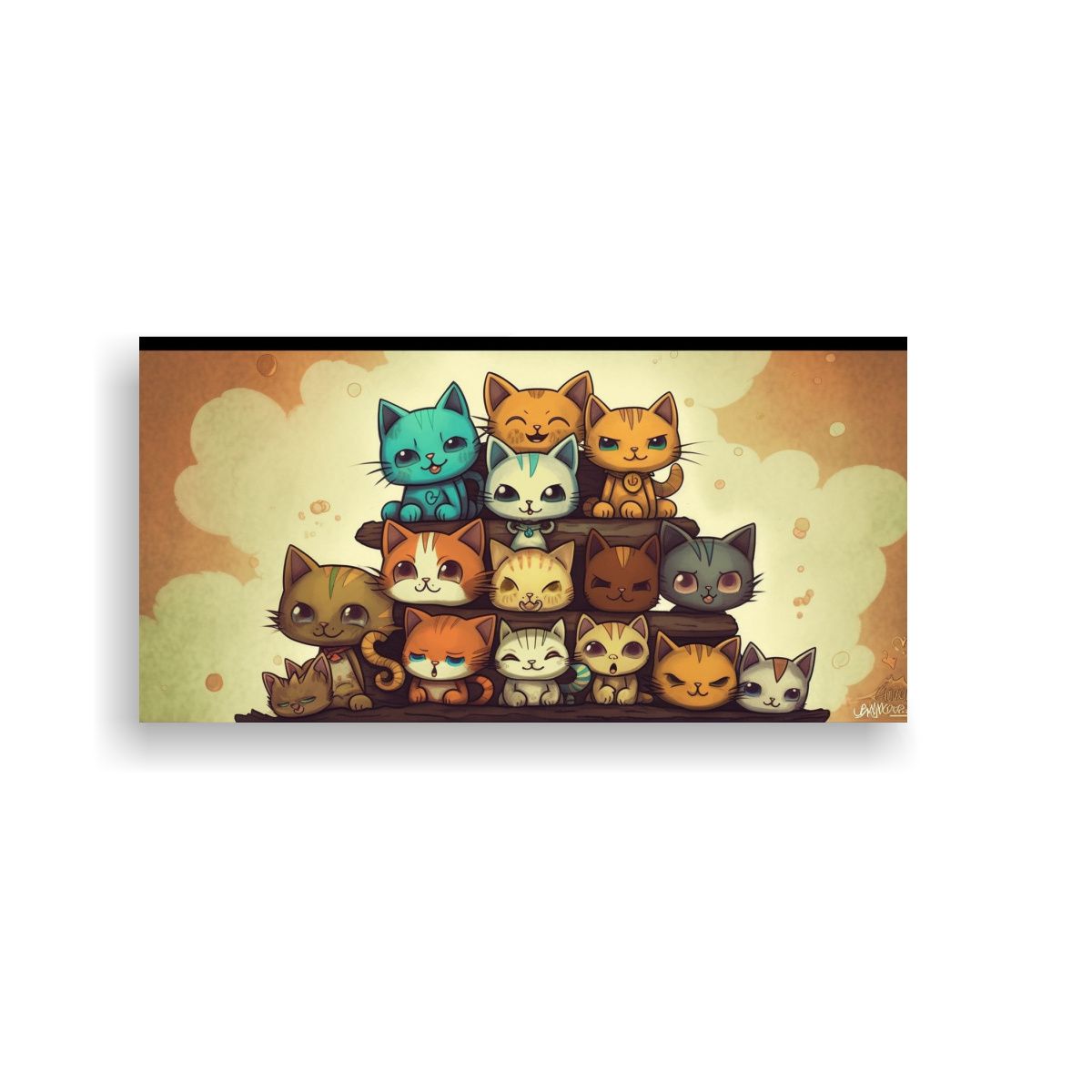 GENERICO - Cuadros De Gatos En Una Pila Mirando Hacia La Fant 160x80cm