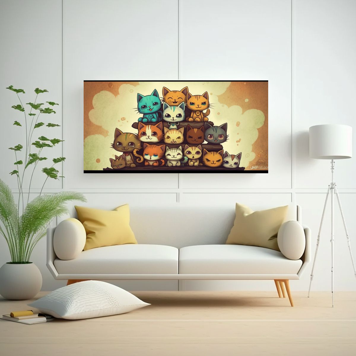 GENERICO - Cuadros De Gatos En Una Pila Mirando Hacia La Fant 160x80cm