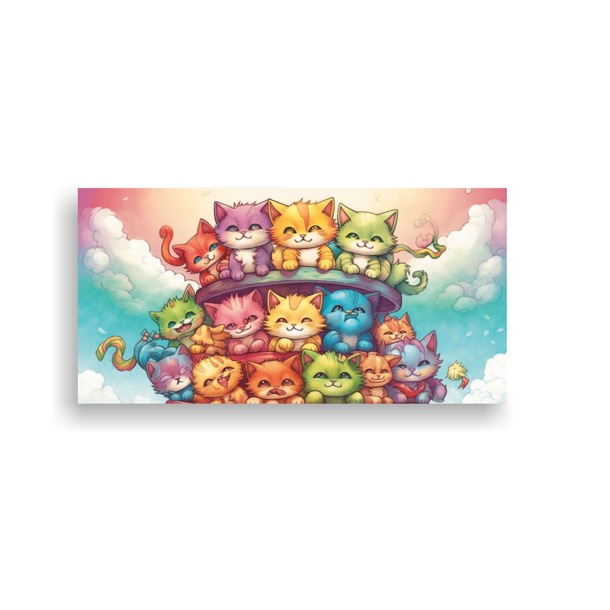 GENERICO - Pintura Gatos Colores Sentados En Pila Mirando Hac 160x80cm