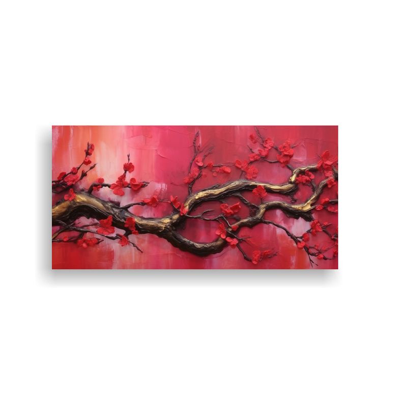 GENERICO - Pintura Ramas Con Flores En Fondo Rojo Para Decora 160x80cm