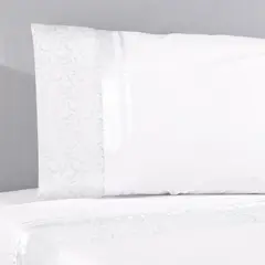NINA HERRERA - Sábana Clásica Broderie Hojita Blanco 220 Hilos 1,5 Plaza