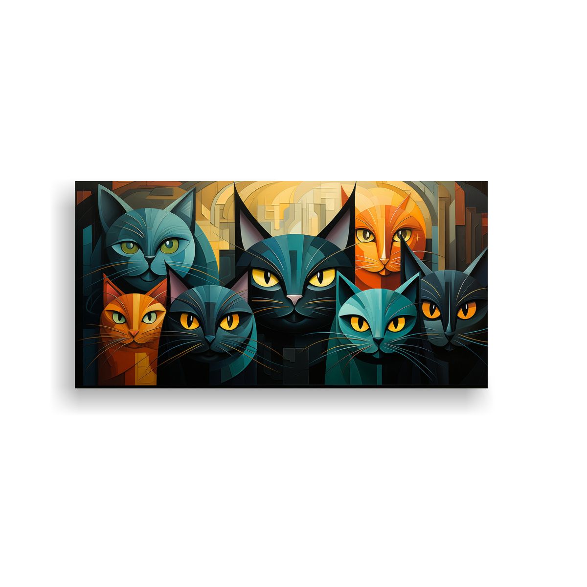 GENERICO - Cuadro De Gatos Negros En Grupo Para Cocina 160x80cm.