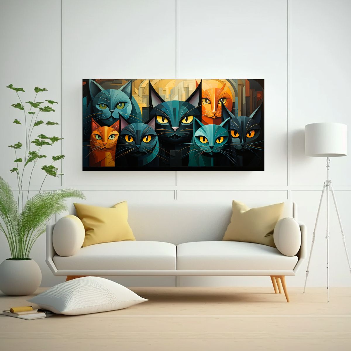 GENERICO - Cuadro De Gatos Negros En Grupo Para Cocina 160x80cm.