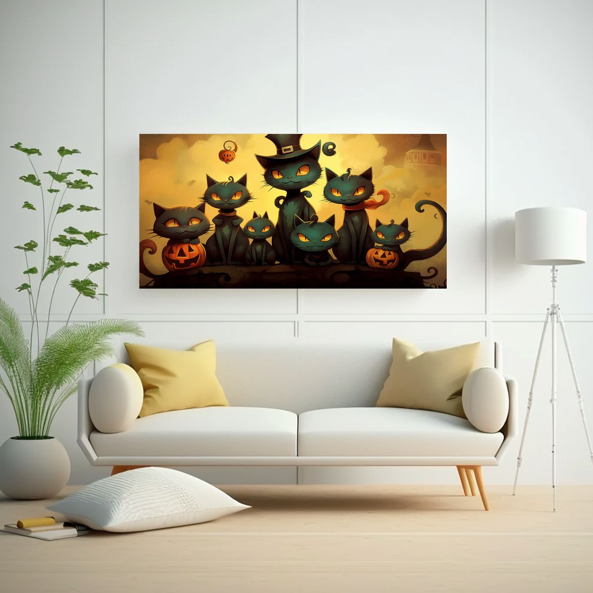 GENERICO - Pinturas Decorativas Con Gatos Negros Sobre Una Pi 160x80cm