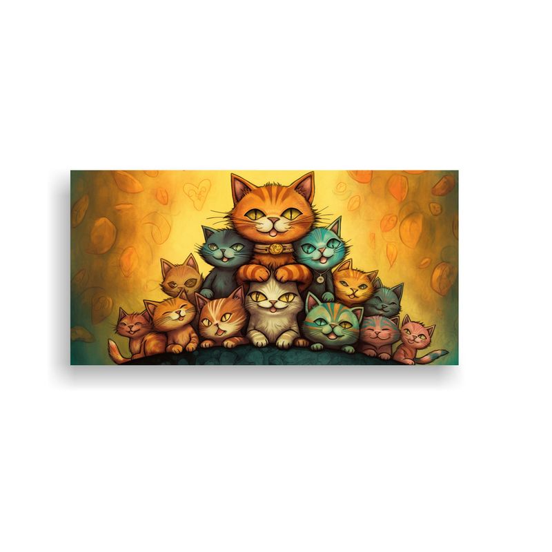 GENERICO - Pintura Decorativa Gatos En Un Montón Mirando Ha 160x80cm