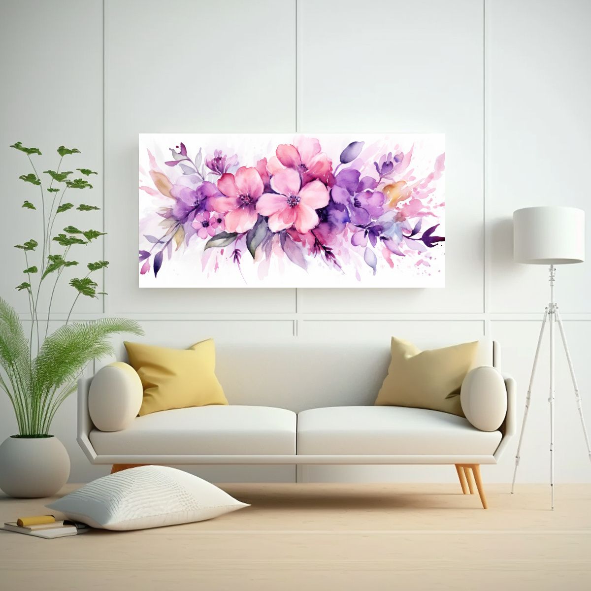 GENERICO - Cuadro Decorativo Lienzo Tela Flores Rosadas Y Mor 160x80cm