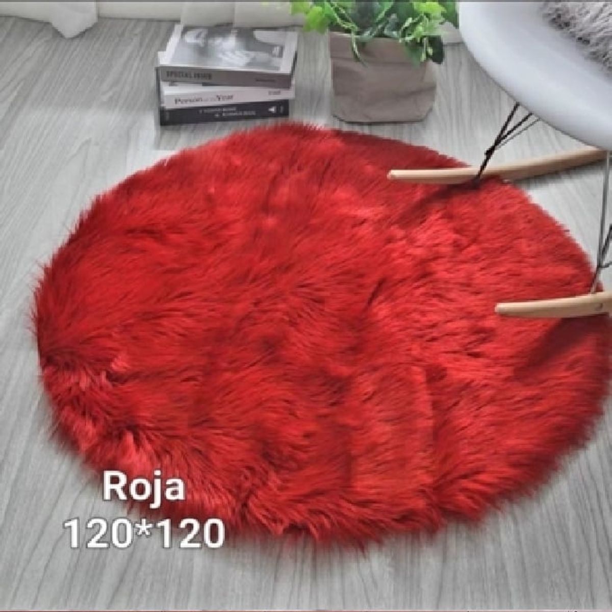 ANGELES DEL HOGAR - Alfombra Redonda Piel de Oveja Sintetica Suave 120cm Roja