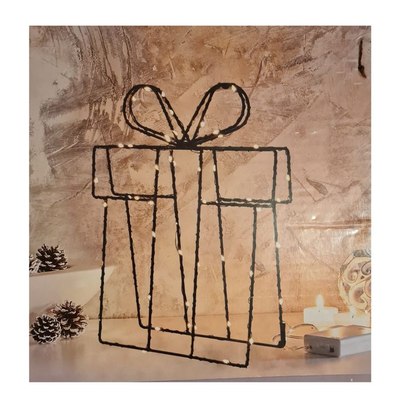 GENERICO - ADORNO metálico con micro LED forma REGALO
