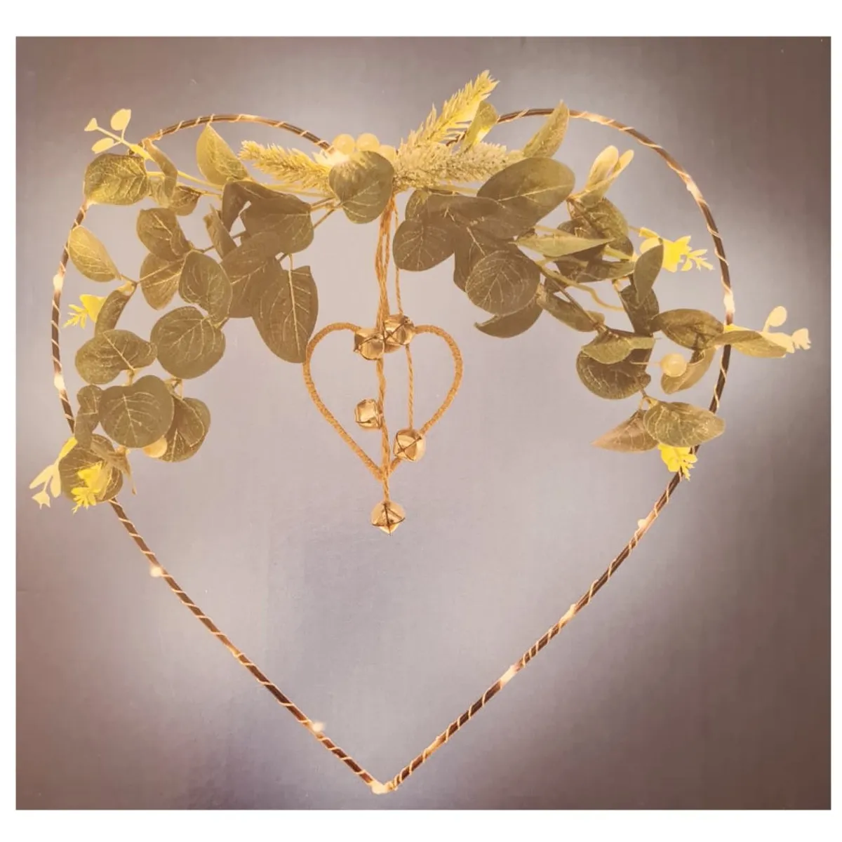 GENERICO - ADORNO metálico con mini LED y flores CORAZÓN