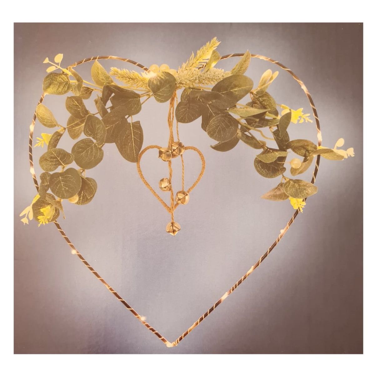 GENERICO - ADORNO metálico con mini LED y flores CORAZÓN