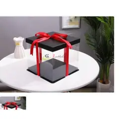 GENERICO - Caja P/Torta Trans C/Negro 38cm Sin Lazo) 5 Unidades