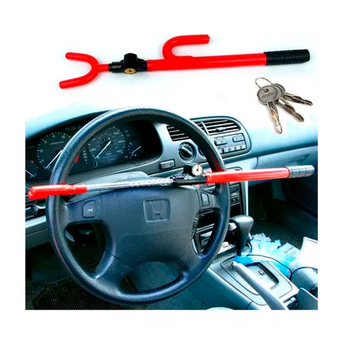 GENERICO - Traba Volante Antirrobo Auto + 2 Llaves