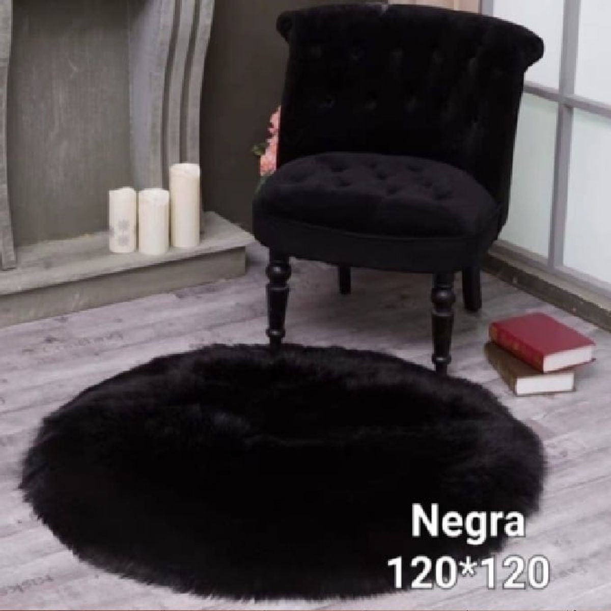 ANGELES DEL HOGAR - Alfombra Redonda Piel de Oveja Sintetica Suave 120cm Negra