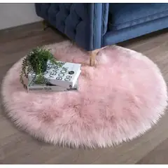 ANGELES DEL HOGAR - Alfombra Redonda Piel de Oveja Sintetica Suave 120cm Rosa Palo