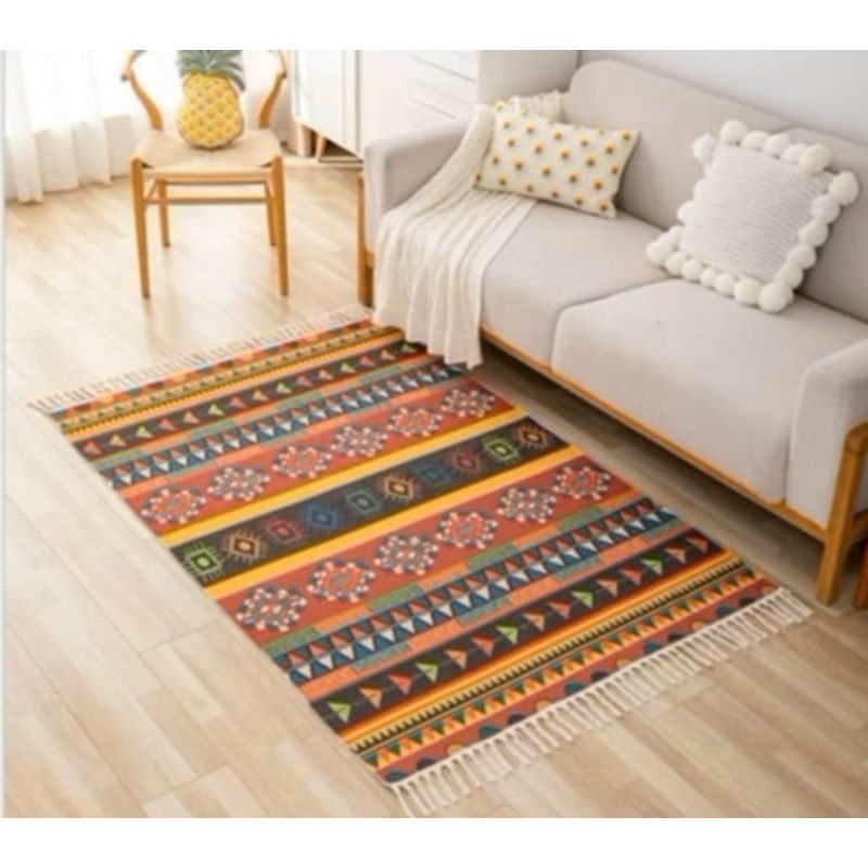 ANGELES DEL HOGAR - Alfombra de lino Estilo ÉtnicoTejida Grande 180x200 cm Diseño 5