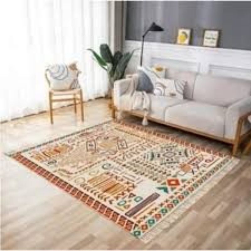 ANGELES DEL HOGAR - Alfombra de lino Estilo ÉtnicoTejida Grande 180x200 cm Diseño 4