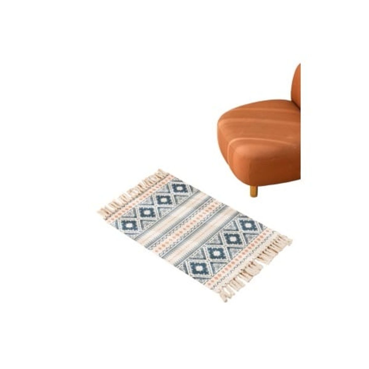 ANGELES DEL HOGAR - Alfombra de lino Bajada de Cama Estilo Étnico100x60cm Diseño 7